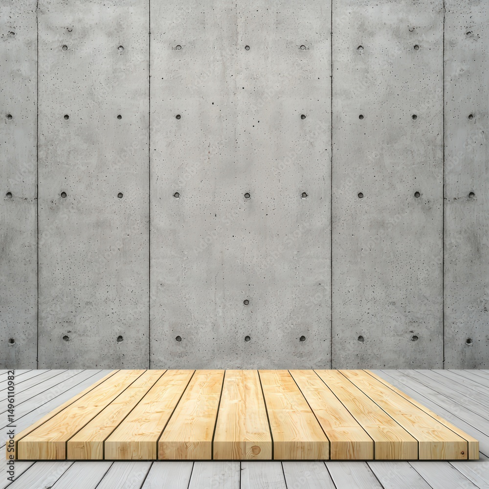 Naklejka premium Minimalist Modern Interior with Concrete Walls and Wooden Floor Design Concept for Various Background Uses