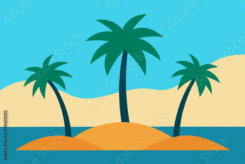 Beautiful Palm Trees on Tropical Seaside Island 4K Wallpaper Vector Illustration Background