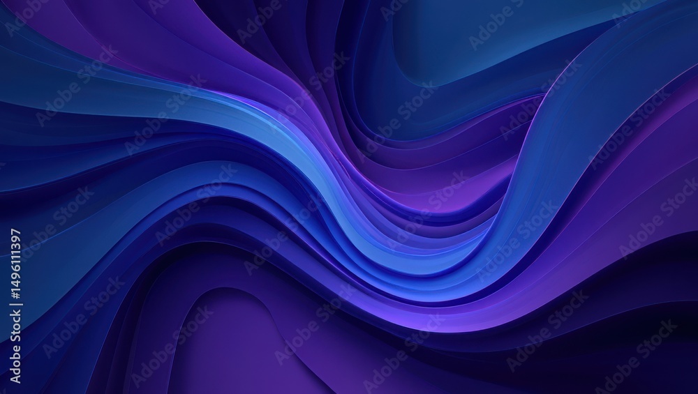 Fototapeta premium Fluid shapes in deep shades of purple and blue flow and intertwine creating a calming visual experience that inspires creativity and relaxation.