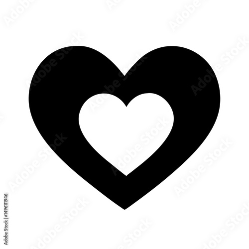 Black and white heart with inner heart vector graphic for valentine's day love symbol design