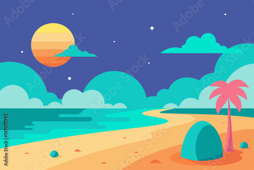 Surreal Dreamlike Beach Landscape AI Generated Background Vector Illustration Background