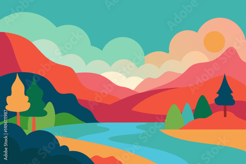 Abstract Watercolor Painting of Nature Landscape Vector Illustration Background