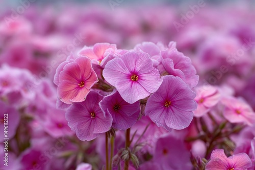 Close-up of Beautiful Garden Phlox Blossoms in Shades of Pink and Lavender Creating a Vibrant Floral Display