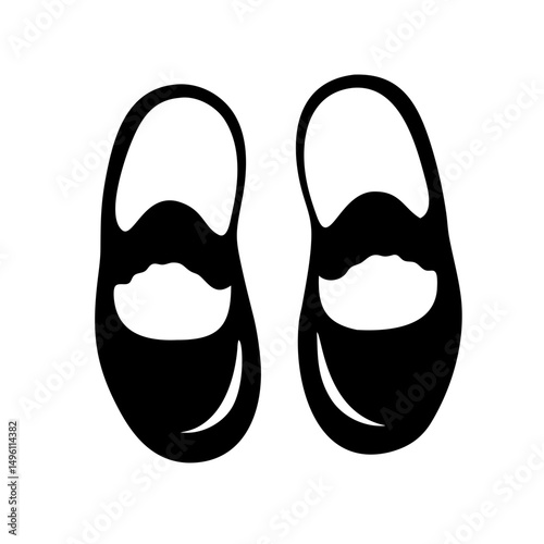 Black and white vector graphic of baby shoes mary jane style footwear for toddler fashion design