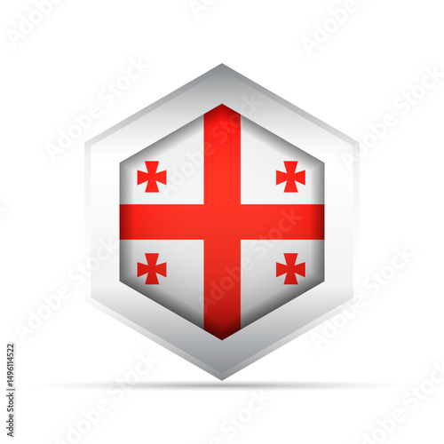 Georgia Flag in Hexagon Shape – 3D-Style Vector Icon with Five Crosses