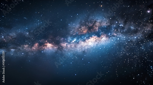 A view of a nebula with stars and clouds of dust in the dark expanse of the universe at night