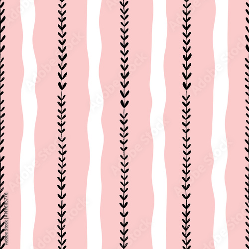 Pink Floral Textured Stripes Pastel Color Seamless Pattern Rustic Stripe Background Vector Coquette Wallpaper