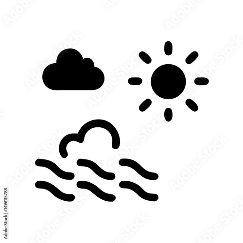 Weather forecast icon vector illustration showing sun cloud and wind for web and print design