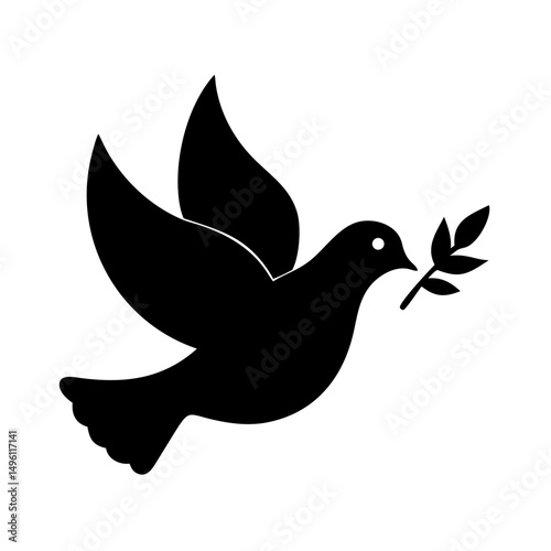 Find black dove with olive branch vector illustration peace symbol clip art silhouette drawing design