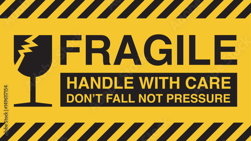 Fragile Handle With Care Label – Shipping and Cargo Warning Sticker Design Vector for Boxes and Packaging. Vector.