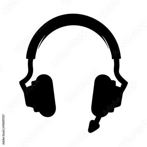 Black headset illustration for gaming podcast call center or music listening and communication device