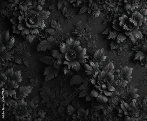 Luxurious black charcoal floral wallpaper pattern  Intricate design, stylish interior , rich, gothic