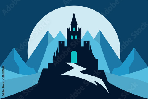 castle beneath the northern veil vector illustration background