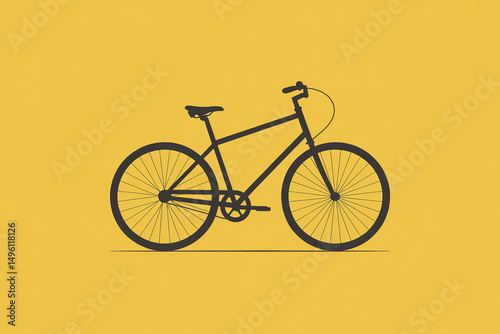 Minimalist black bicycle illustration in side profile view on a vibrant yellow background with clean design

