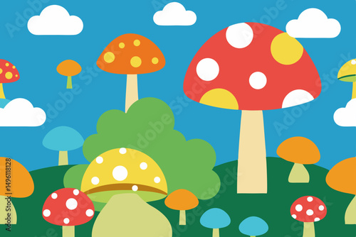 whimsical mushroom forest wallpaper vector illustration background