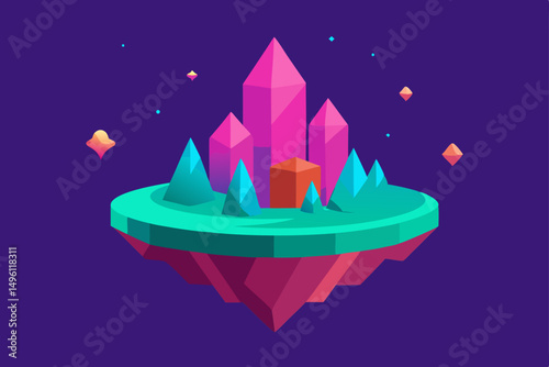 vibrant dreamy island with crystals UHD vector illustration background
