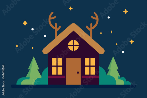 cottage of the celestial fawn vector illustration background
