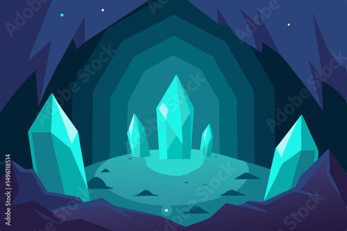 crystal cave with magical glow vector illustration background