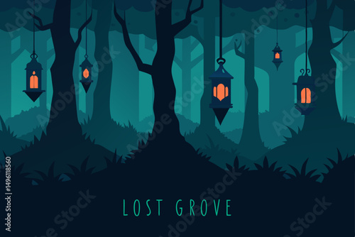 lanterns of the lost grove vector illustration background