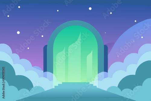 heavens gate through the aurora mist vector illustration background