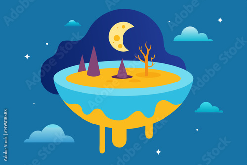 reality melts in the dream basin vector illustration background