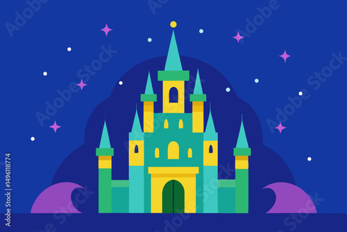 artistic dream castle on starry background vector illustration background