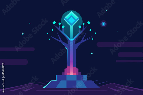 abstract glowing tree in AI fantasy vector illustration background