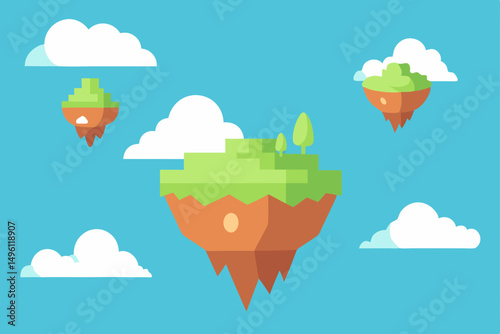 soft painted world of floating islands UHD vector illustration background