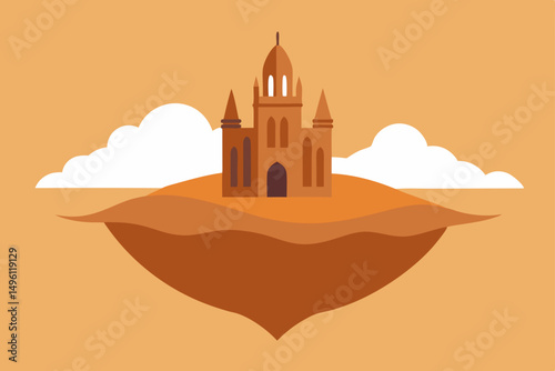 sandstorms in a floating cathedral vector illustration background
