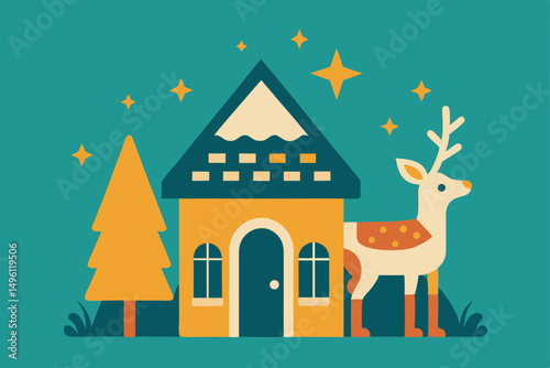 cottage of the celestial fawn vector illustration background