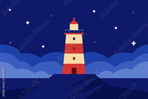 lighthouse on the edge of the stars vector illustration background