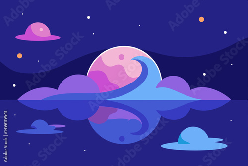 nebula dreams in still waters vector illustration background