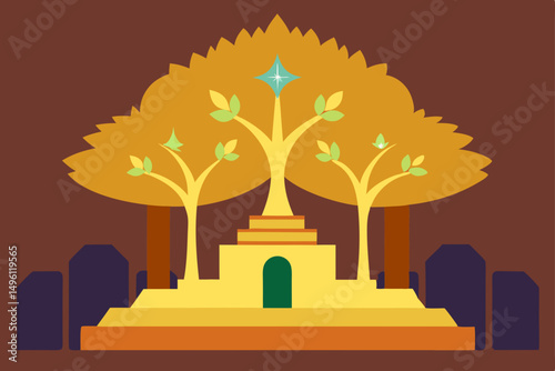 sanctuary of the shimmering tree vector illustration background