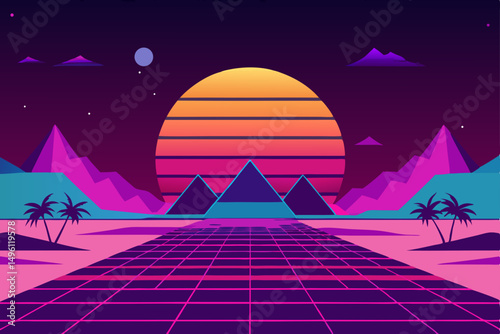 vaporwave inspired fantasy dreamscape vector illustration background