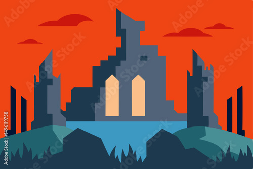 ruins of the airborne kingdom vector illustration background