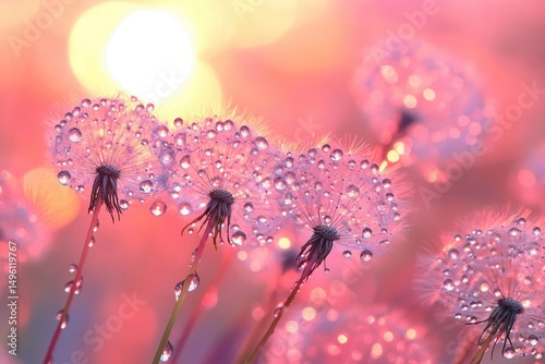 Radiant Dandelions in Dew Drops