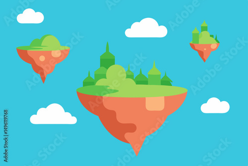 soft painted world of floating islands UHD vector illustration background