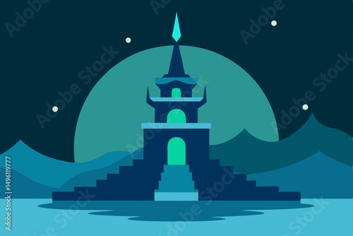 temple of light in the whispering sea vector illustration background