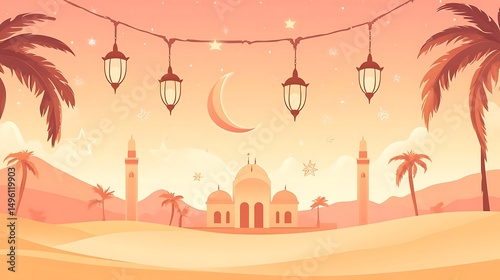 Desert Mosque with Ramadan Night.