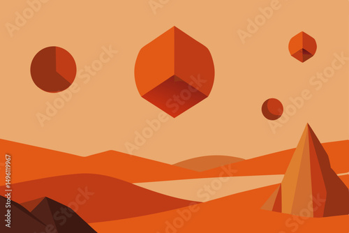 floating shapes in mystic desert vector illustration background
