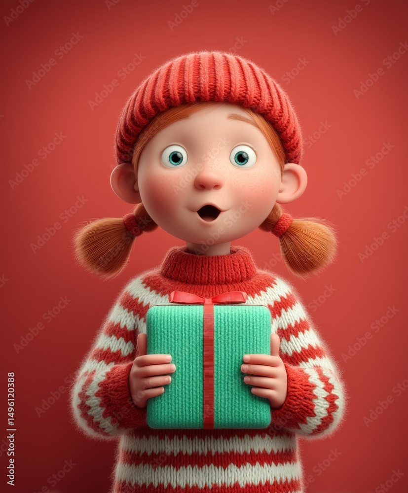 Young girl holding a wrapped gift with a ribbon, isolated on white background, studio lighting. Young girl holding a wrapped gift with a ribbon, isolated on white background, studio lighting.