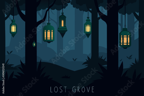 lanterns of the lost grove vector illustration background