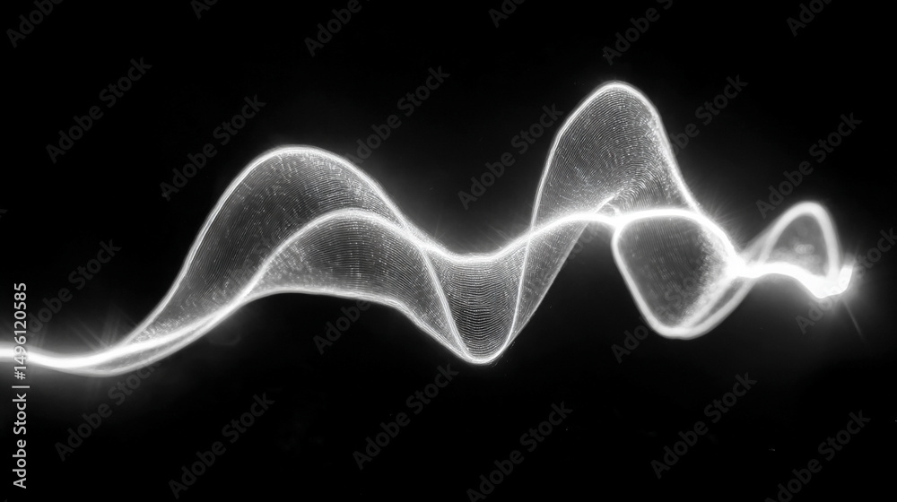 Fototapeta premium White light waves form an electric tunnel with glowing lines on a dark background, creating a futuristic light speed motion effect. Perfect for technology, sci-fi, speed, and digital energy concepts.