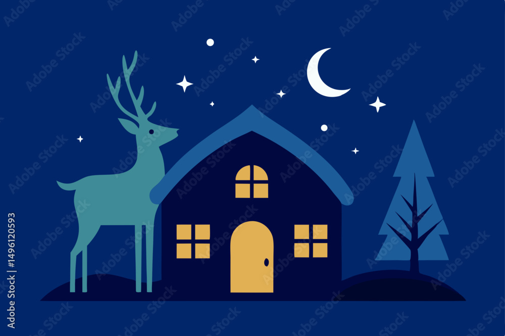 Fototapeta premium cottage of the celestial fawn vector illustration background