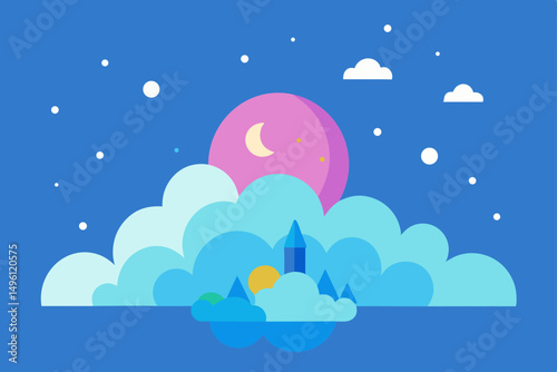 beyond the clouds dreamworld wallpaper vector illustration background