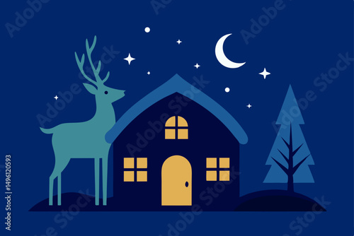 cottage of the celestial fawn vector illustration background