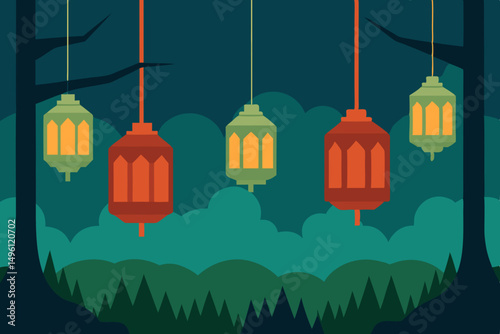 lanterns of the lost grove no text vector illustration background