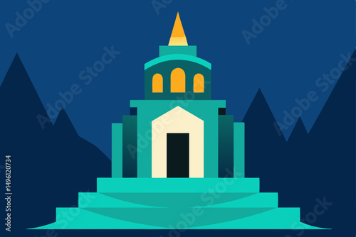 temple of light in the whispering sea vector illustration background