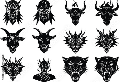 Dark Tribal Mask Silhouette Vector Bundle – Fierce Human Face Set for Tattoos Designs