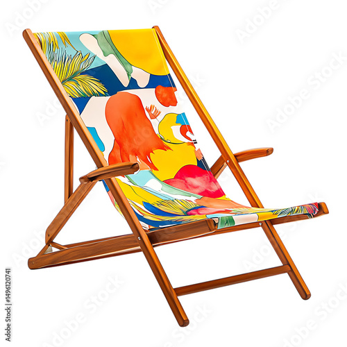 Contemporary Reclining Wooden Beach Chair with a Bo Isolated on Transparent Background